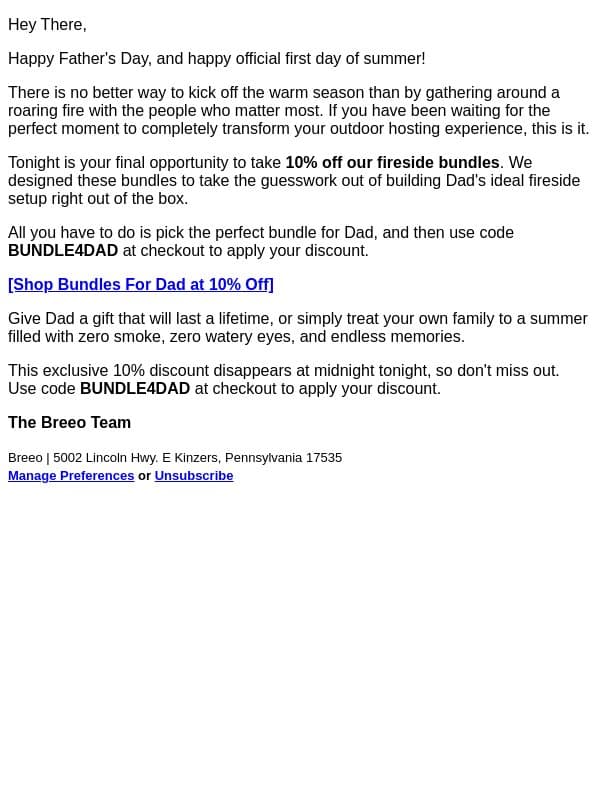 Happy Father's Day! email from Breeo screenshot