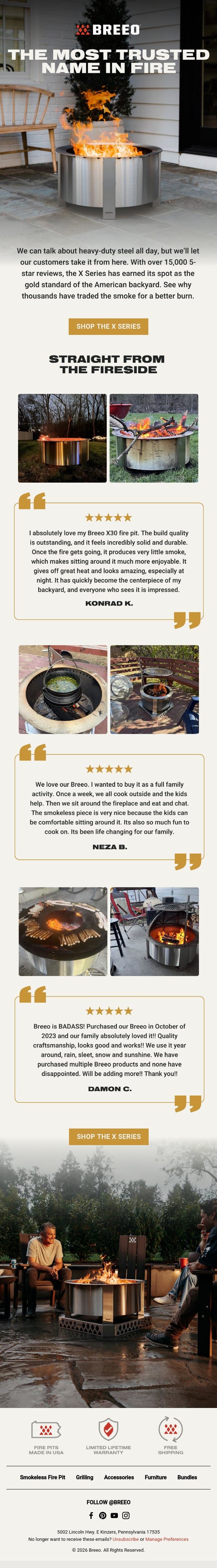 "The last fire pit I'll ever buy." ⭐⭐⭐⭐⭐ email from Breeo screenshot