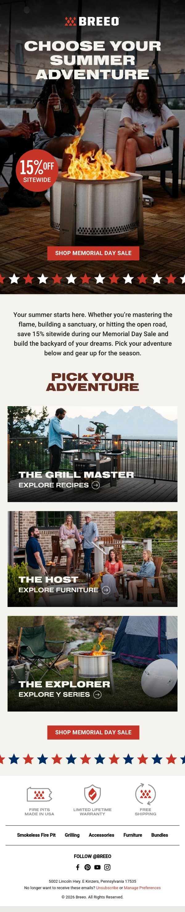 Your Dream Backyard is 15% OFF. email from Breeo screenshot