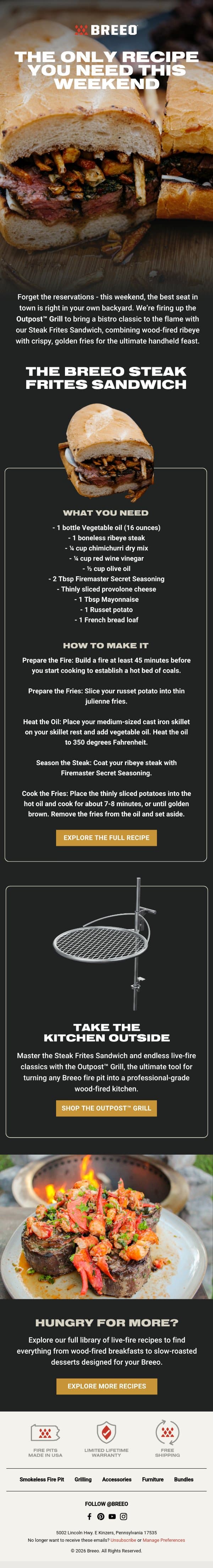 On The Menu: The Steak Frites Sandwich 🥩 email from Breeo screenshot