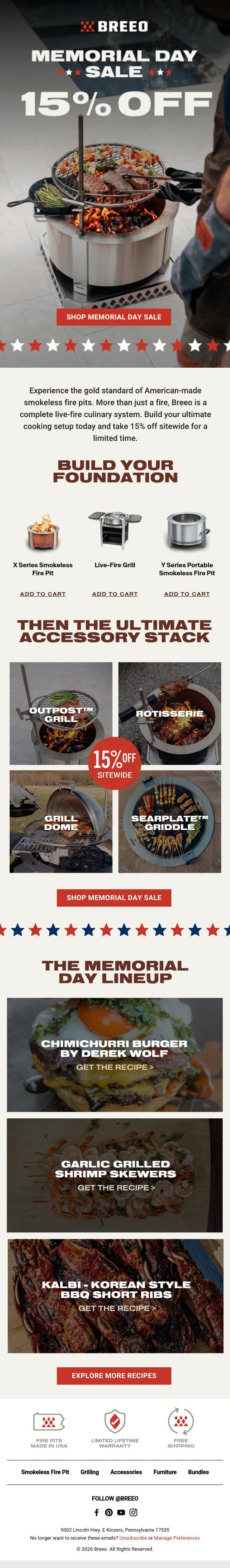 What’s on The Menu This Memorial Day? email from Breeo screenshot