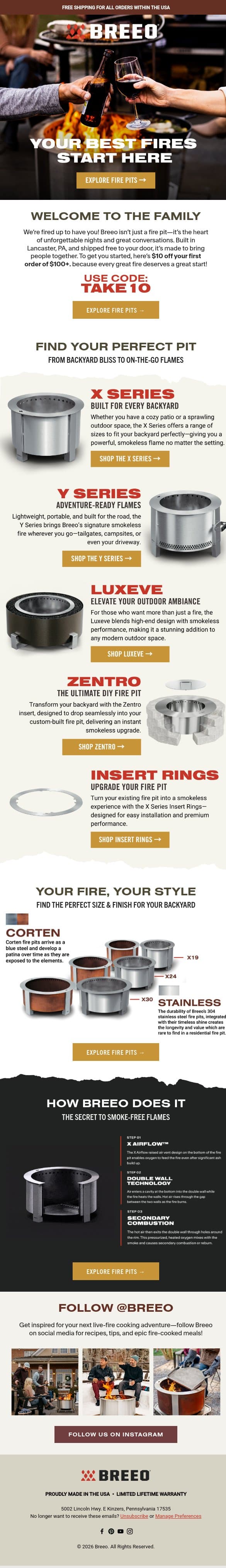 Your Fireside Upgrade Starts Here 🔥 $10 Off Inside! email from Breeo screenshot