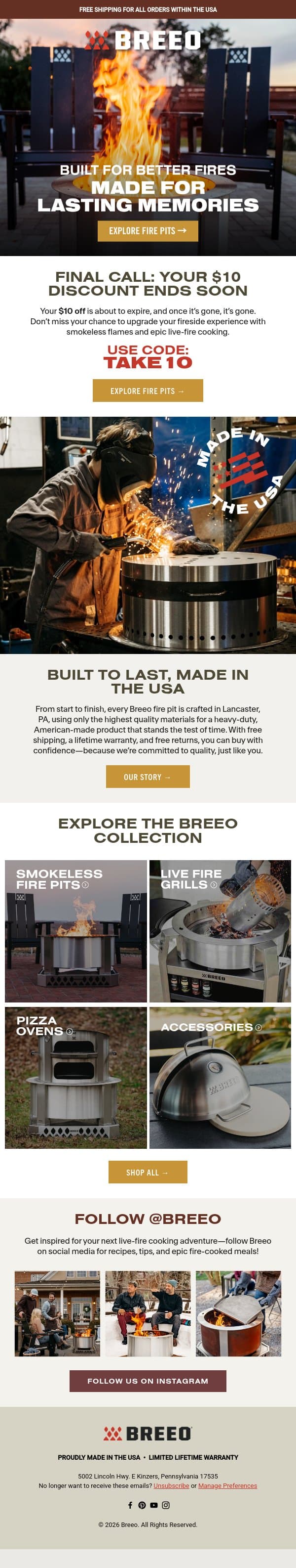 ⏳ 24 Hours Left—Use Your $10 Off Now! email from Breeo screenshot