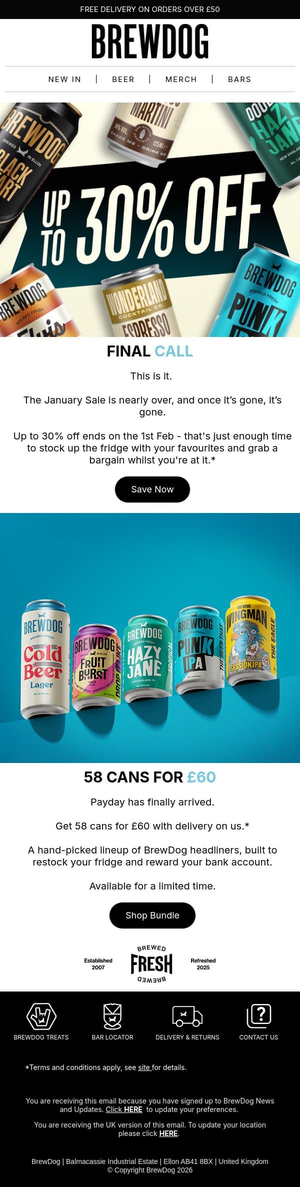 The January Sale Ends Soon email from BrewDog screenshot