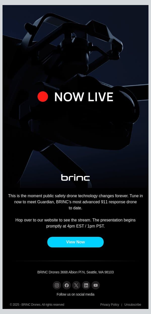 🔴 Now Live email from BRINC screenshot