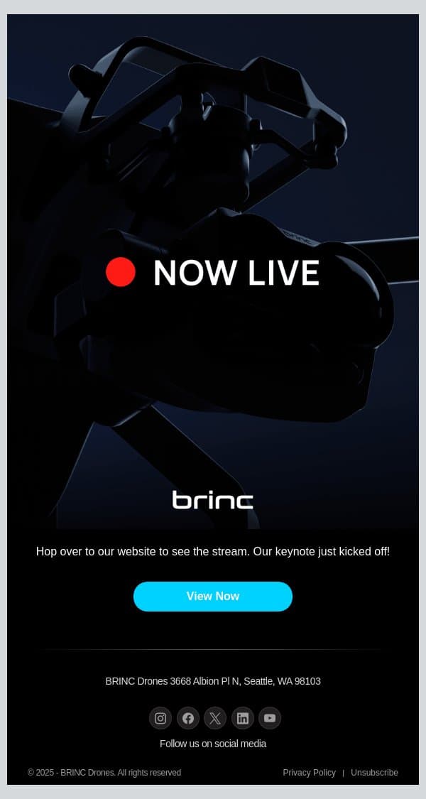 Keynote Starting Now email from BRINC screenshot