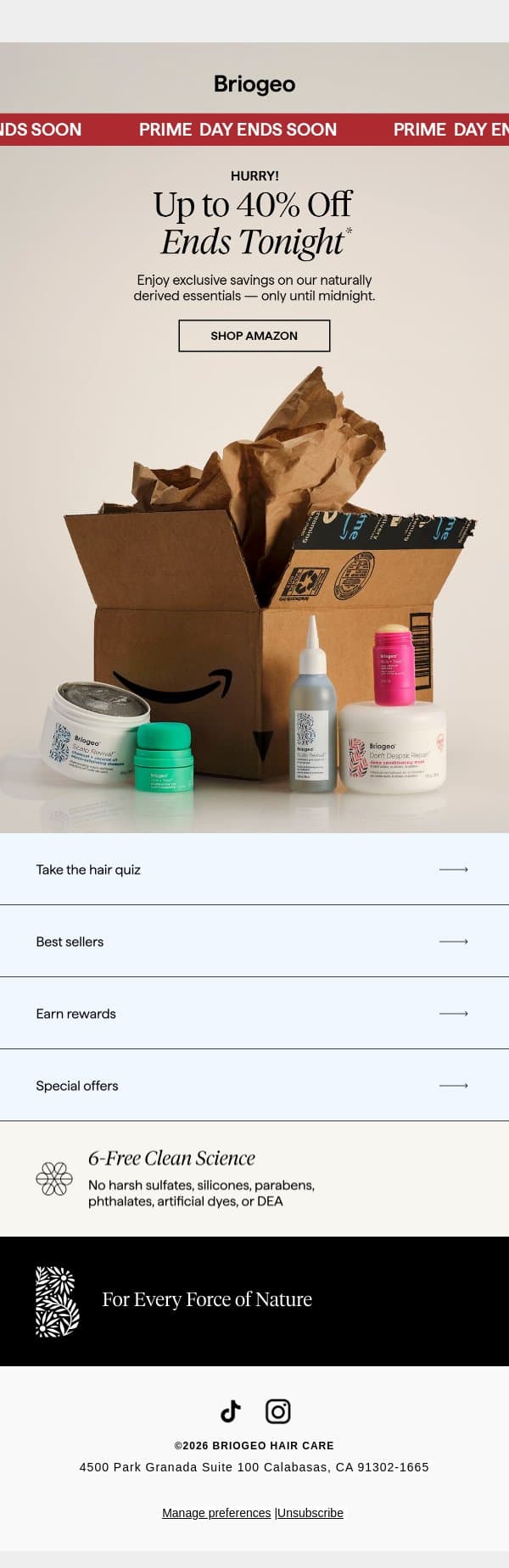 Final hours ⏰ don’t miss your Prime Day deals email from Briogeo screenshot