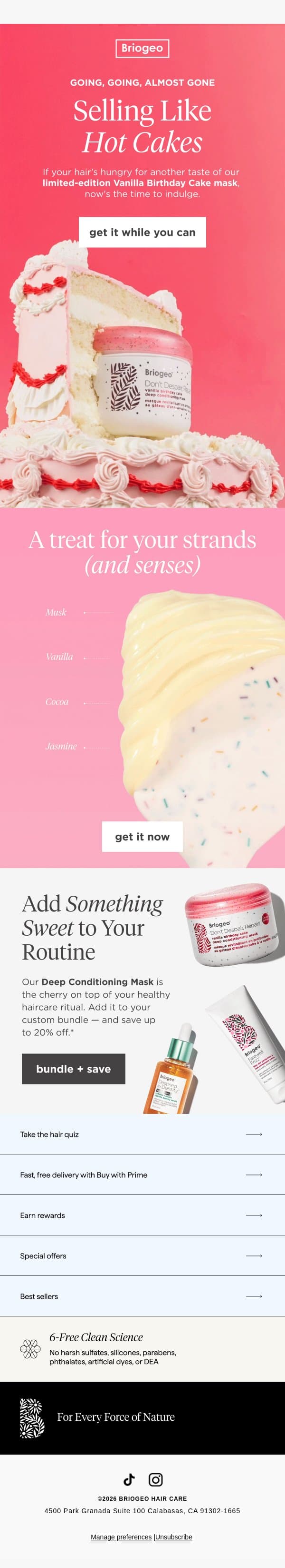 The last slice 🍰 Birthday Cake Mask email from Briogeo screenshot