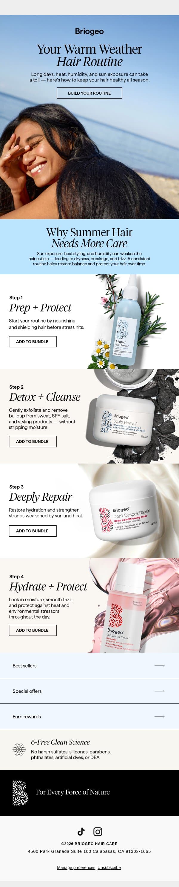 How to care for your hair this summer☀️ email from Briogeo screenshot