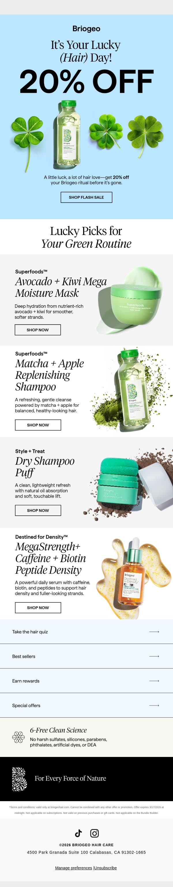 Your Lucky Hair Day Starts Now 🍀 email from Briogeo screenshot