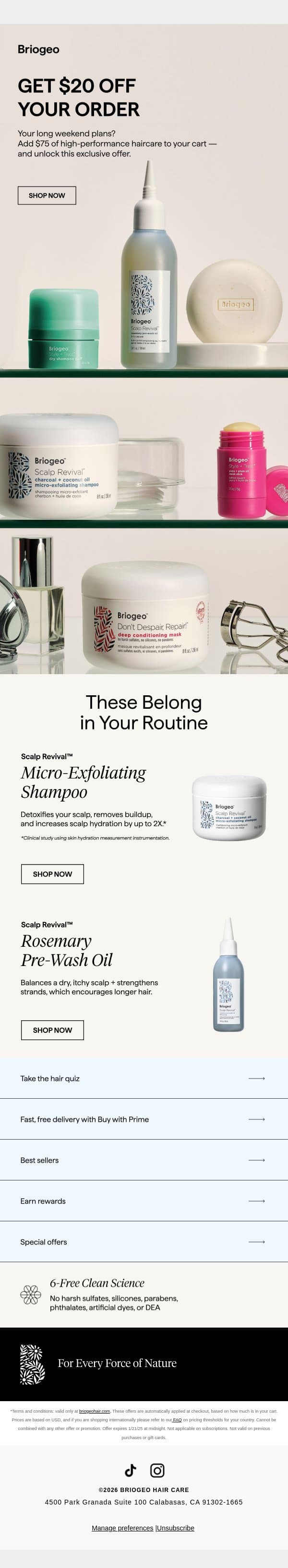 $20 off. Only for the weekend. email from Briogeo screenshot