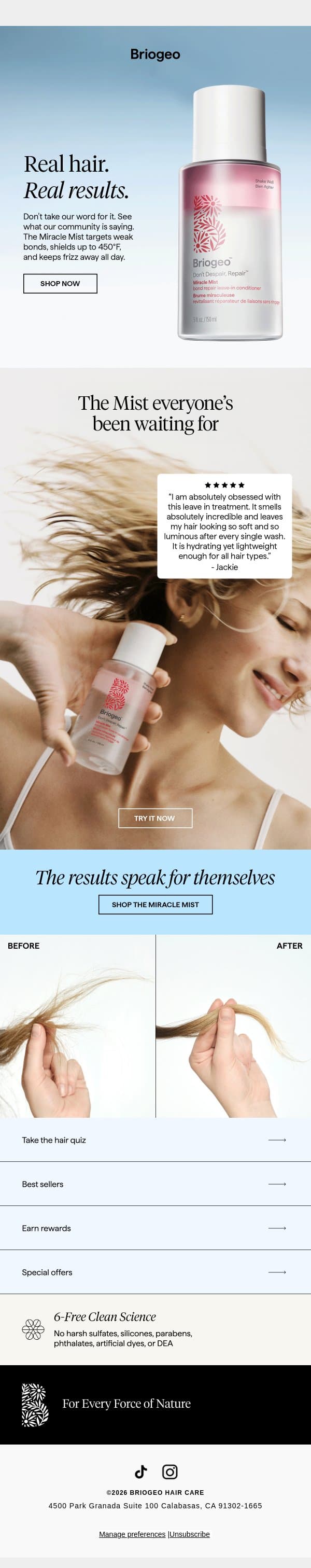 The secret to better styling is out🔐 email from Briogeo screenshot