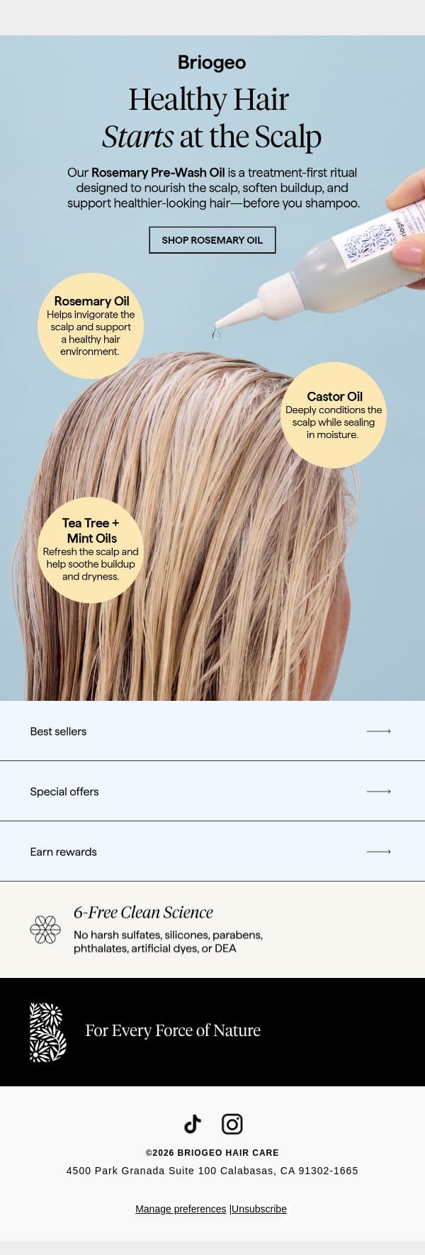 Stronger strands begin before shampoo💙 email from Briogeo screenshot