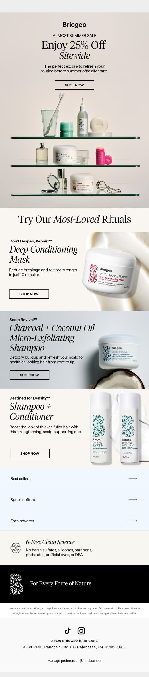 ️☀️ Get 25% Off Everything email from Briogeo screenshot