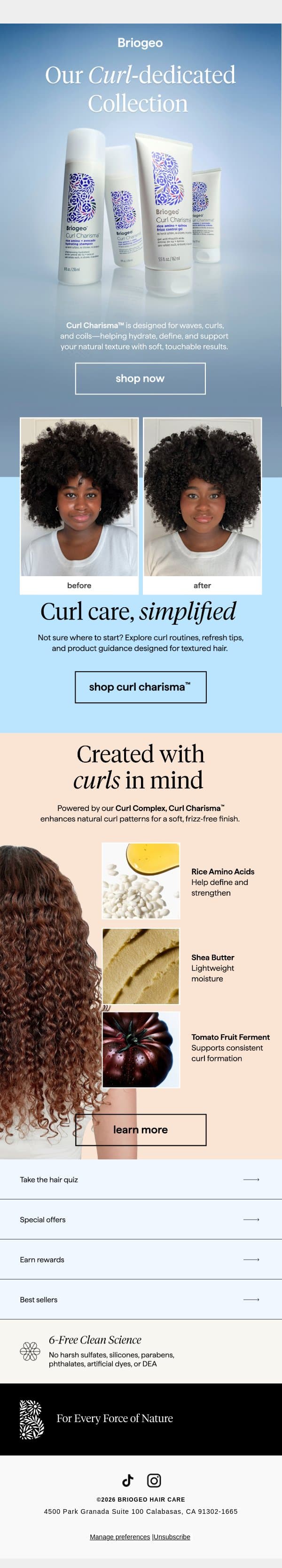 Curl care, made for your texture💜 email from Briogeo screenshot
