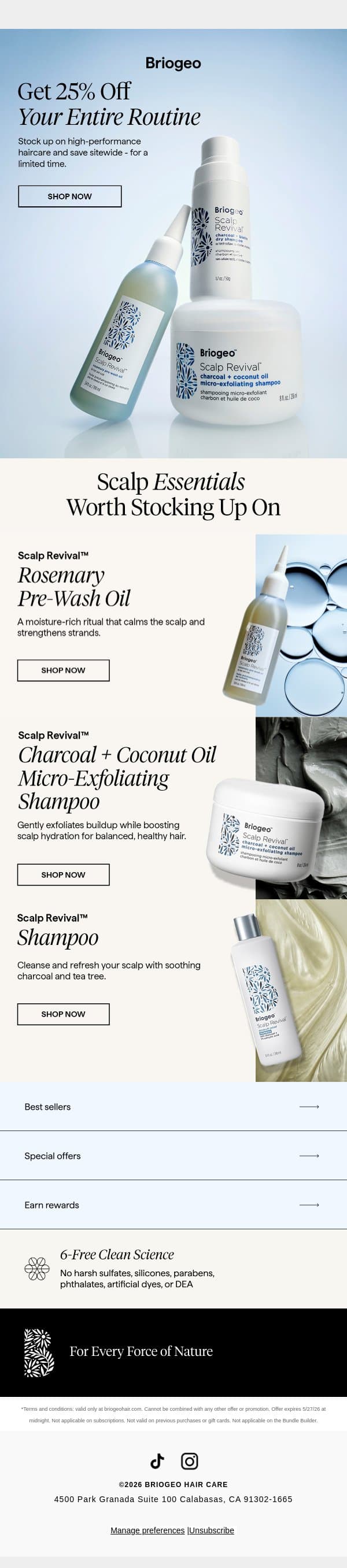 Your summer hair routine, 25% off🏖️ email from Briogeo screenshot