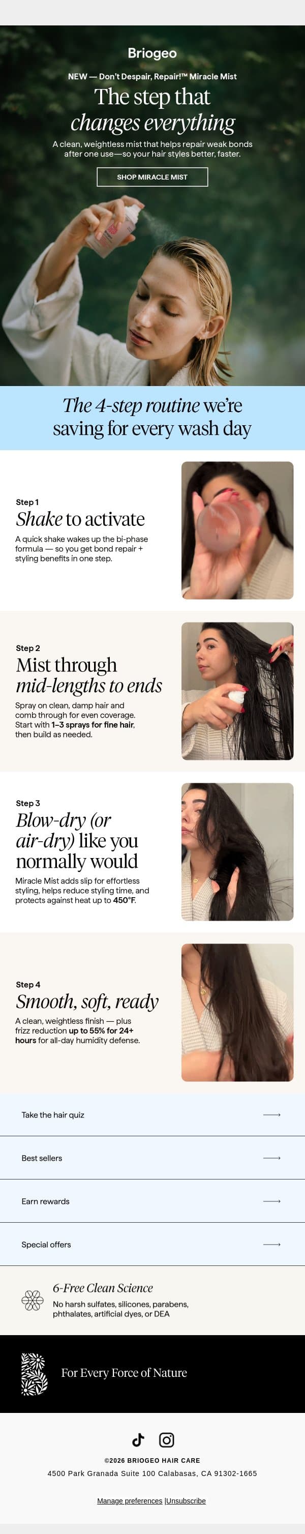 Spotted in a routine: the new Miracle Mist email from Briogeo screenshot