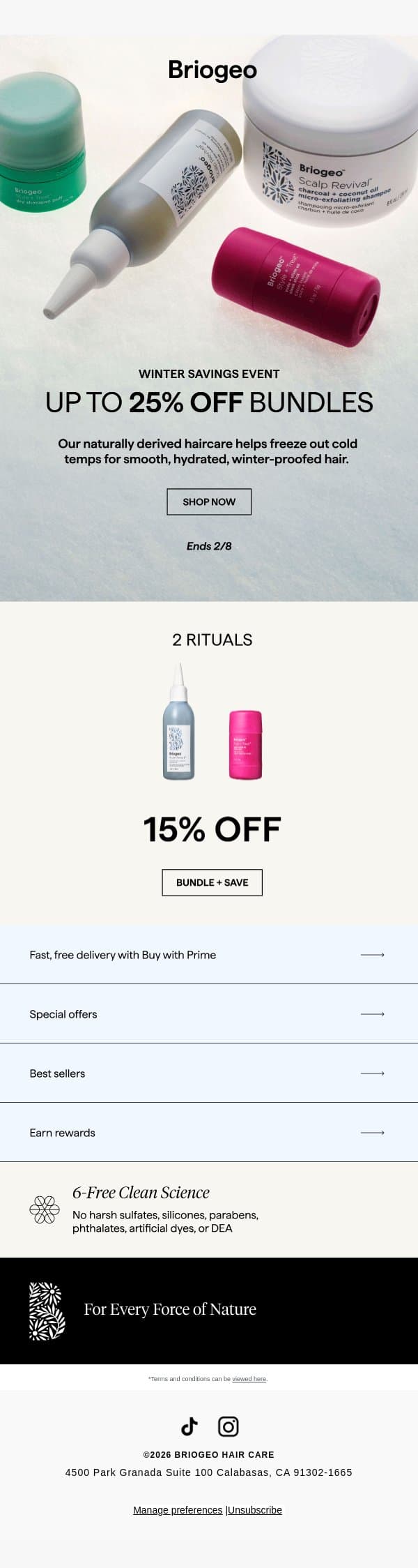 Bundle up with up to 25% off❄️ email from Briogeo screenshot