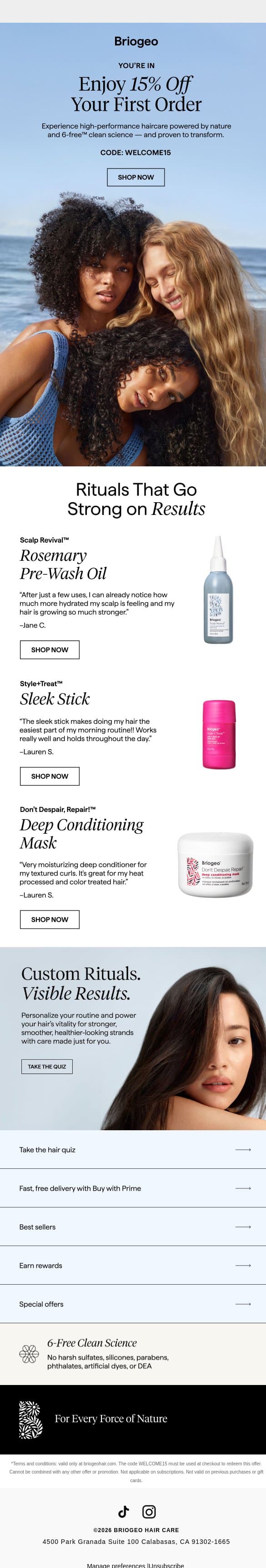 Best. Hair. Ever. (+15% off!) email from Briogeo screenshot