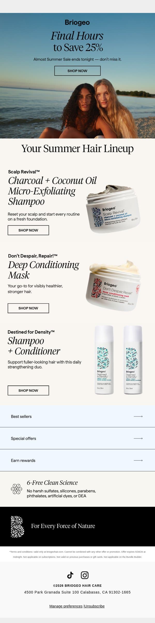 Last chance: 25% off sitewide☀️ email from Briogeo screenshot