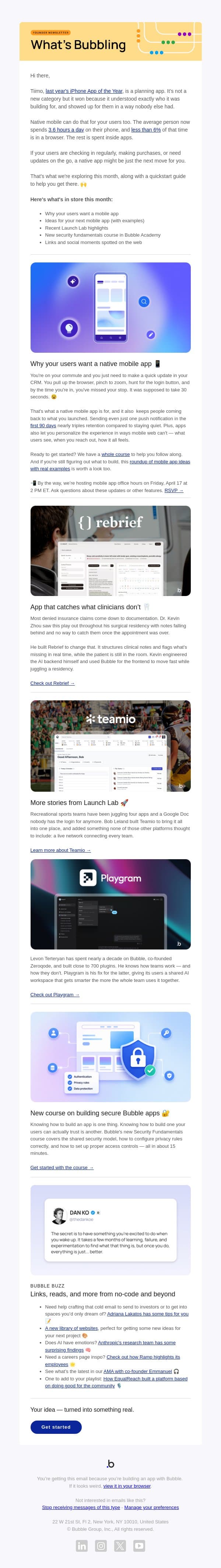 🫧 What's Bubbling: Could now be the best time to launch a mobile app? email from Bubble screenshot