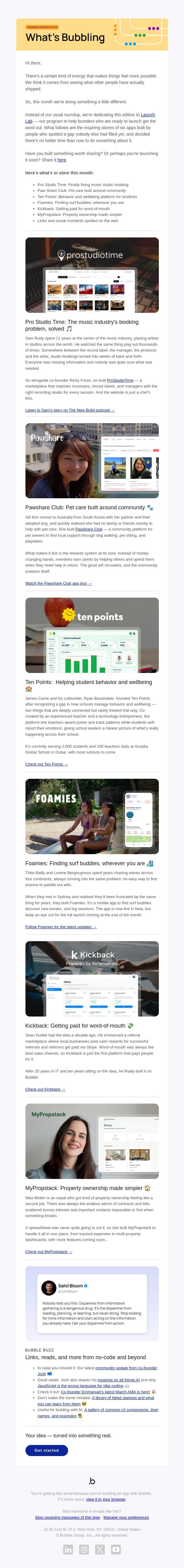 🫧 What's Bubbling: Six founders who spotted a gap and built the fix 👷‍♂️👷‍♀️ email from Bubble screenshot