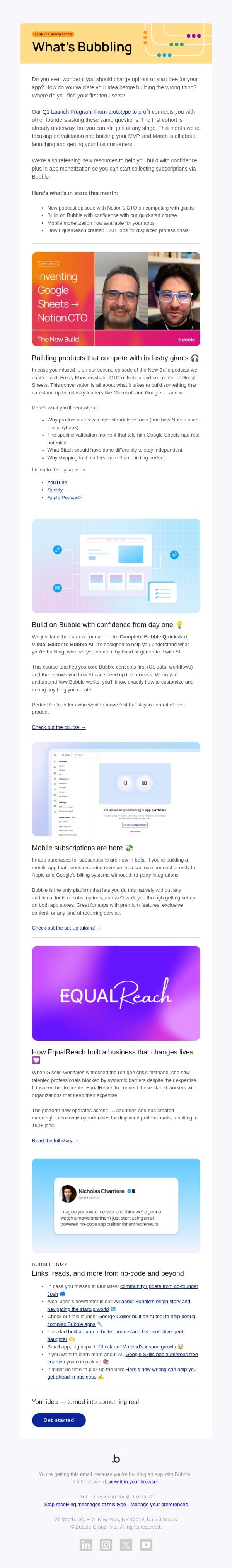 🫧 What's Bubbling: Mobile subscriptions are here + learn Bubble with a quick course email from Bubble screenshot