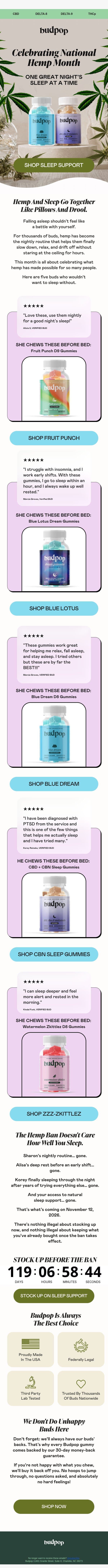 Flip your brain’s sleep switch 🧠 email from Budpop screenshot