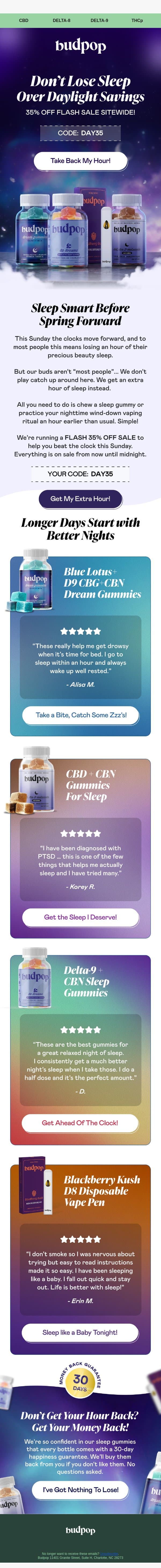⏰ Hour sleep lost? Not on our watch email from Budpop screenshot