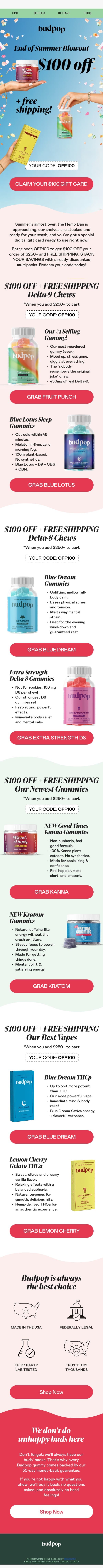 $100 GIFT CARD + FREE SHIPPING 🎇 email from Budpop screenshot