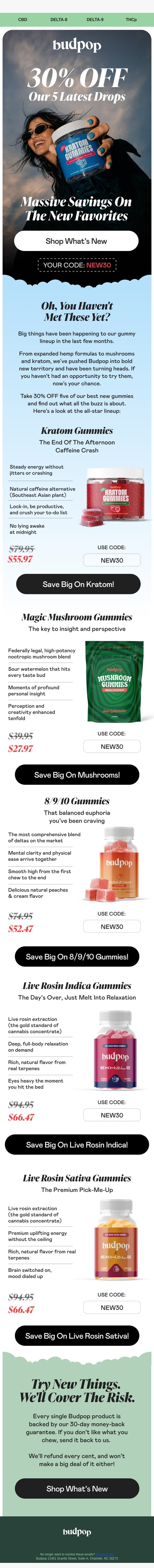 Massive savings on 🆕 chews! email from Budpop screenshot