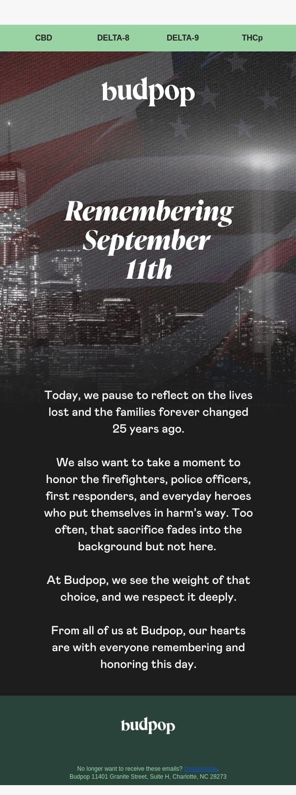 We will never forget. email from Budpop screenshot