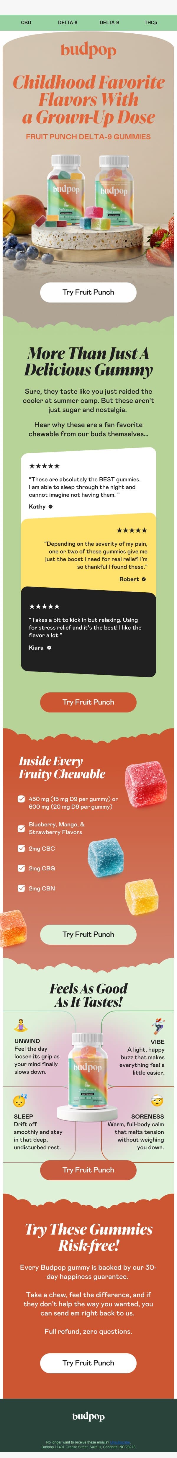 “These are absolutely the BEST gummies” email from Budpop screenshot