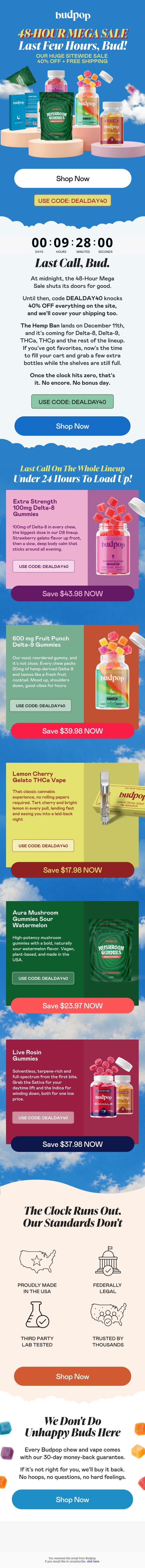 Final Hours To Save 40% ⏳ email from Budpop screenshot