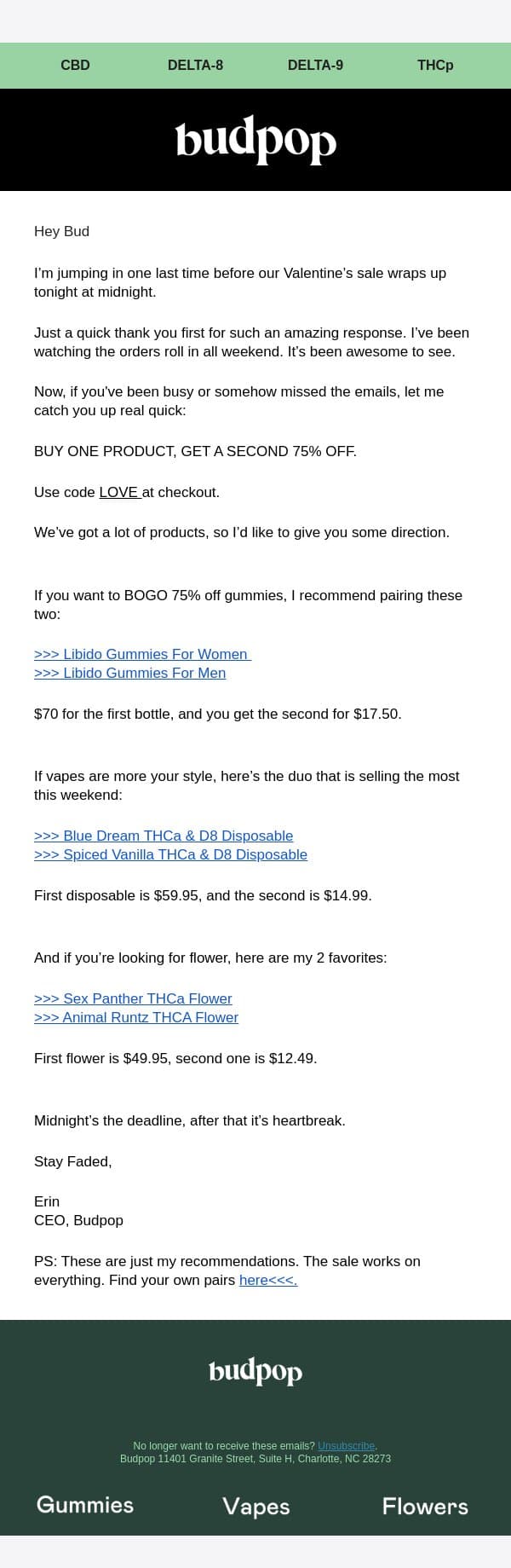 Don’t wanna break your heart but email from Budpop screenshot