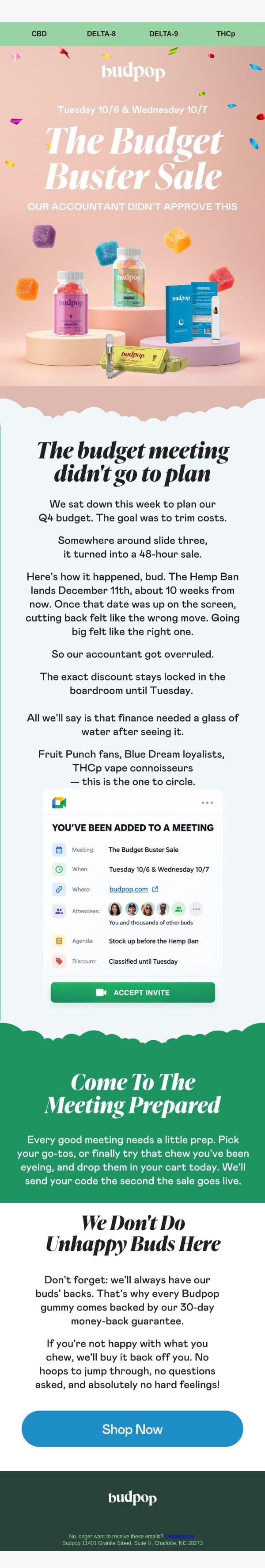 🍬Ridiculous discounts Tues & Wed 👀 email from Budpop screenshot