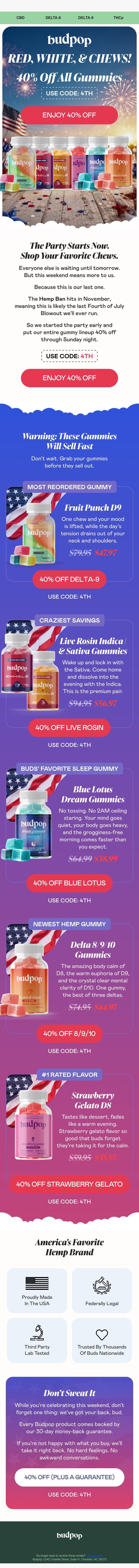 The Blowout Is LIVE 🎆 email from Budpop screenshot