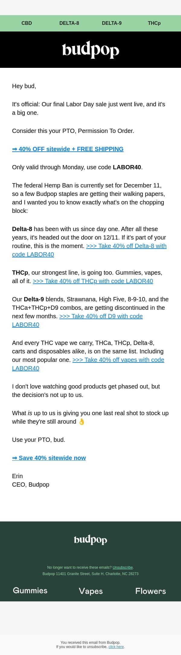 It's official, bud 🚨 email from Budpop screenshot