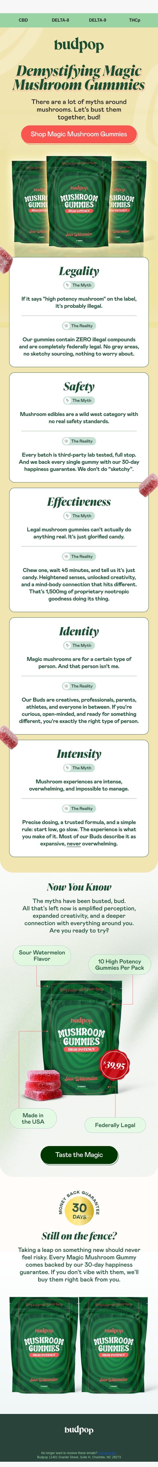 Are mushrooms "fully" legal? email from Budpop screenshot