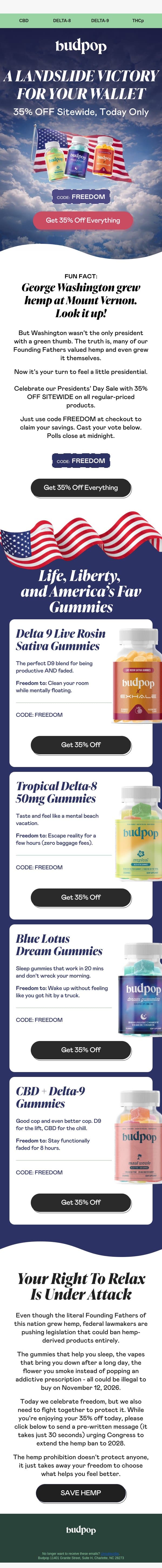 🇺🇸 Founding fathers grew this?? 🍃 email from Budpop screenshot