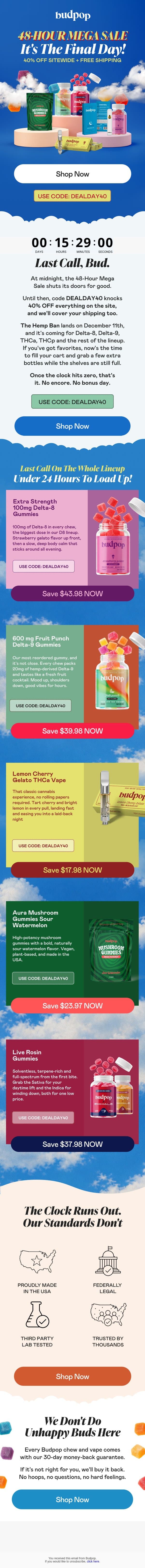 Almost Out Of Time ⏰ 40% OFF email from Budpop screenshot
