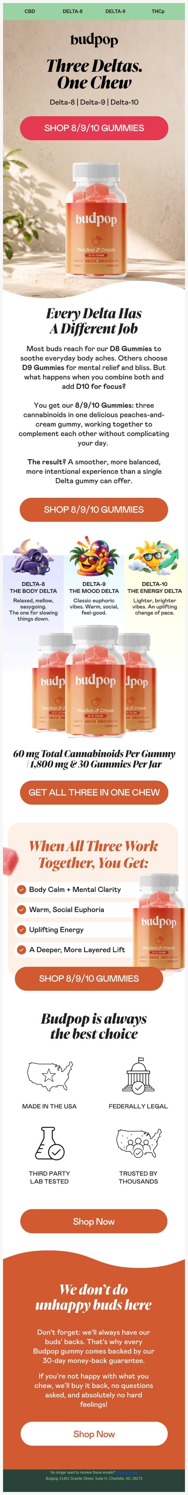 The best things come in threes email from Budpop screenshot