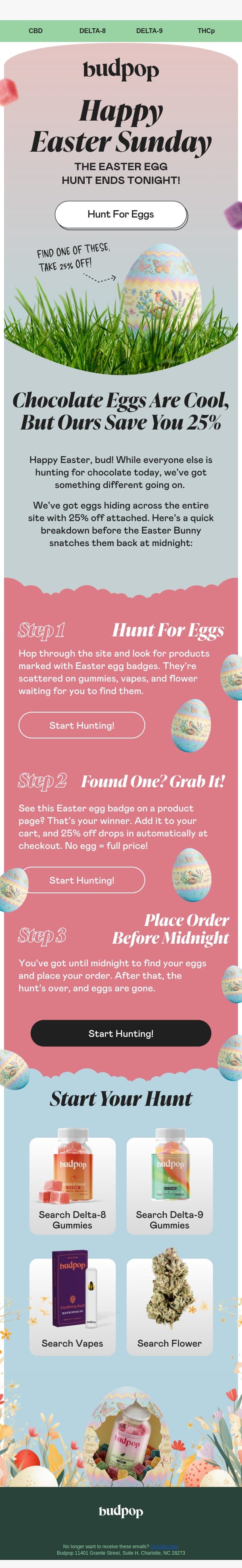 Easter Egg Hunt ends at midnight! email from Budpop screenshot