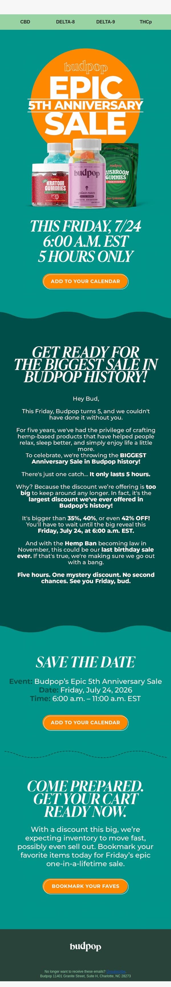 Biggest Sale Ever. Just 5 Hours. 👀 email from Budpop screenshot