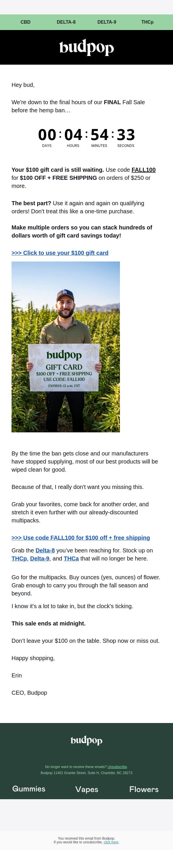 <5 hours left ⏳ email from Budpop screenshot