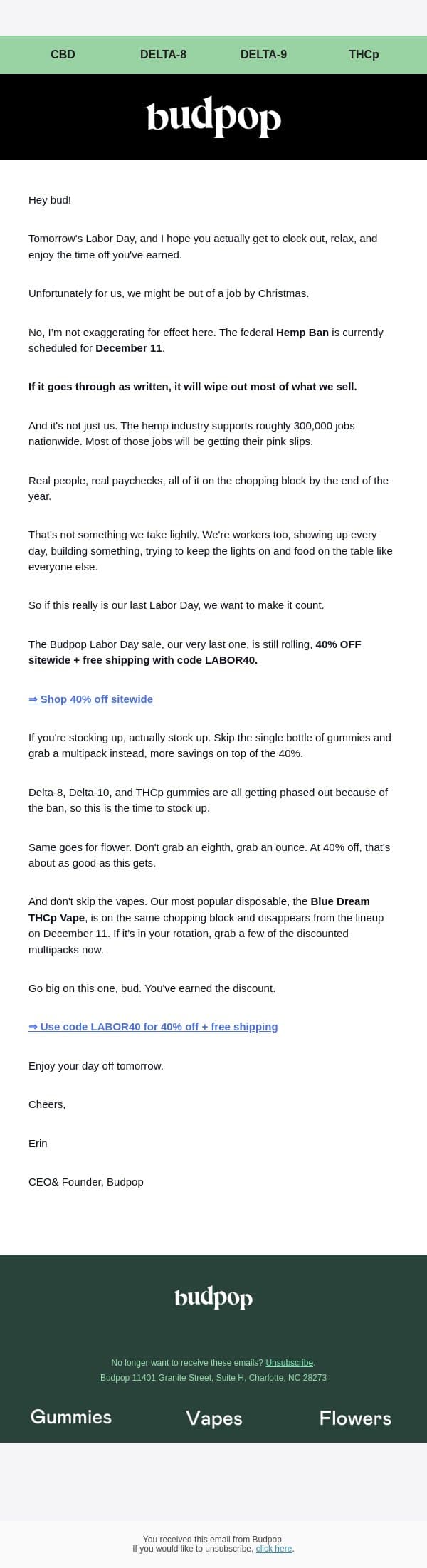 300,000 jobs. One deadline. email from Budpop screenshot