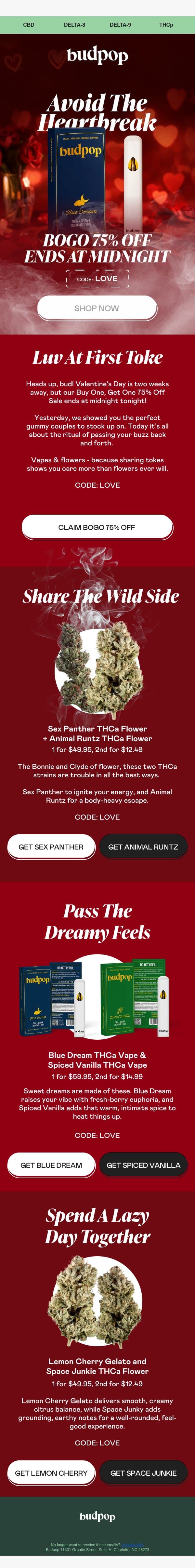 Cupid’s favorites just for you 💘 email from Budpop screenshot