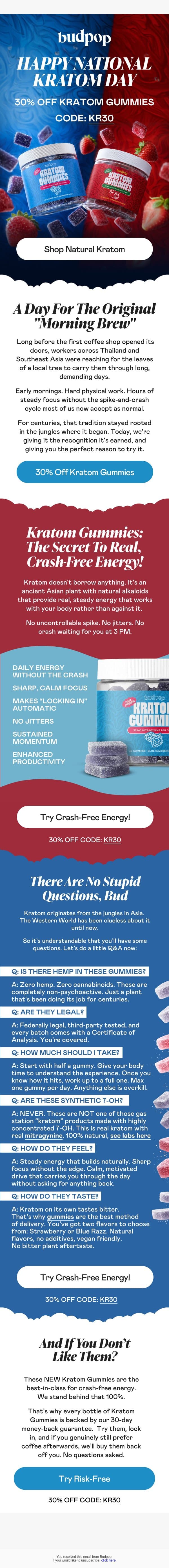 Happy National Kratom Day! ⚡ email from Budpop screenshot