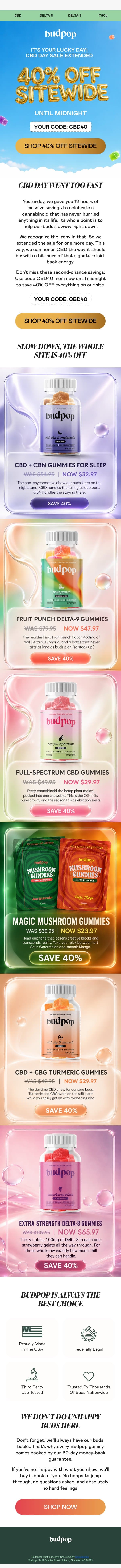 NOBODY rushes CBD email from Budpop screenshot