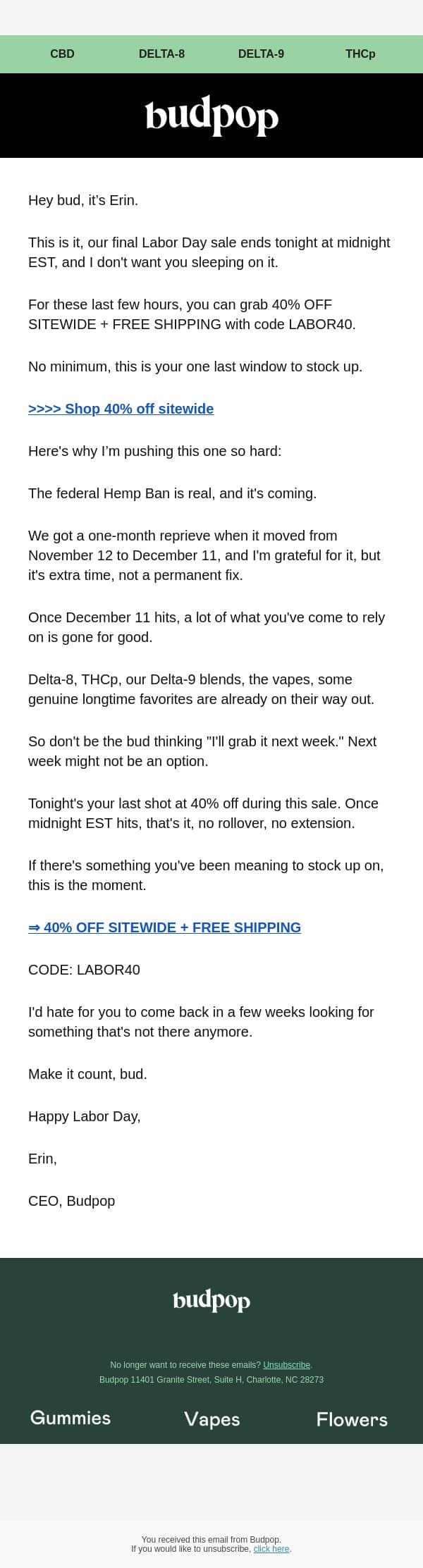 I hate to say this, but… email from Budpop screenshot